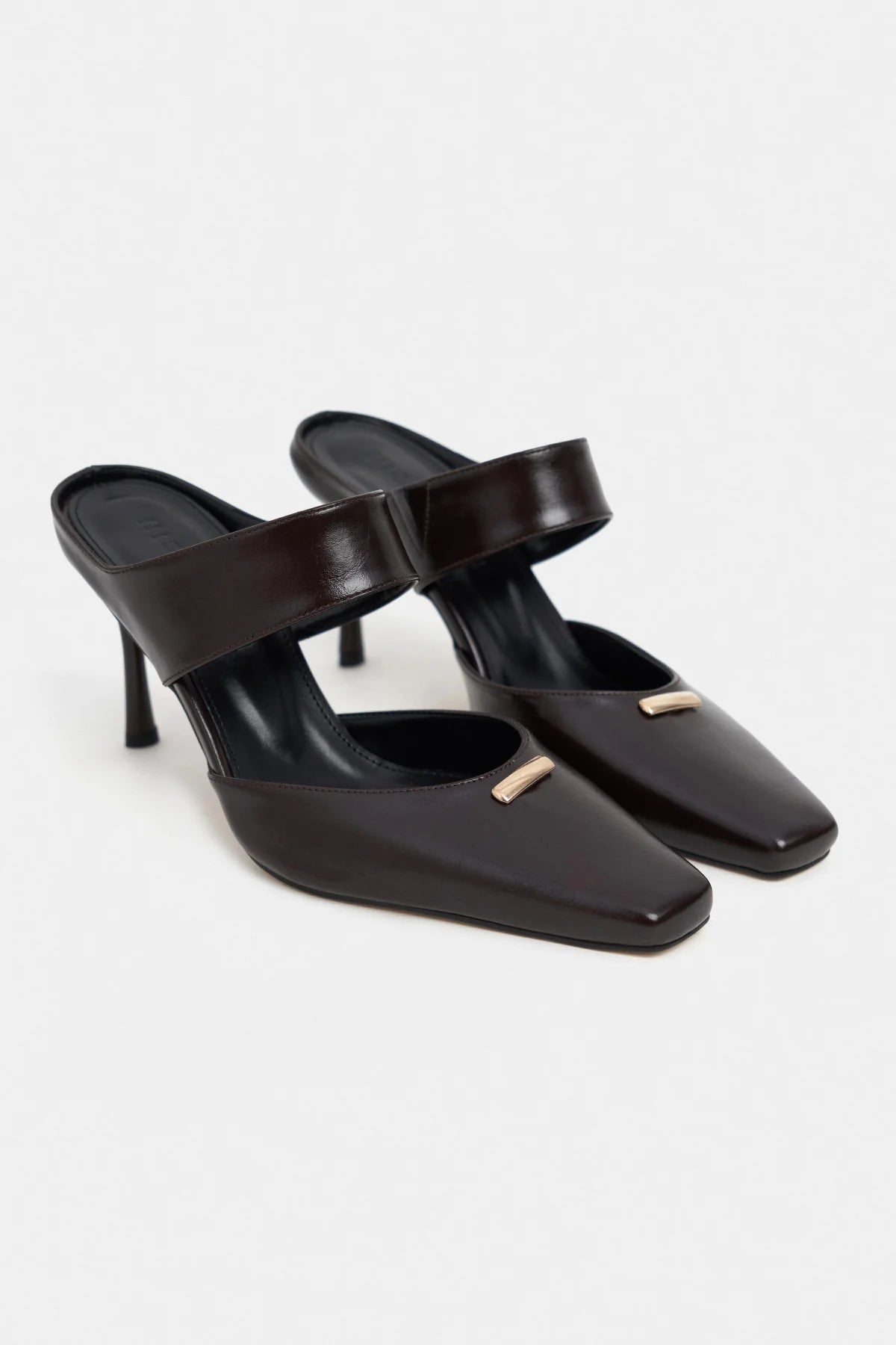 RANA Coffee Rustic Pattern Ankle Strap Buckle Detail Women’s Heel Shoes