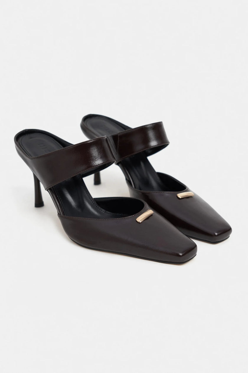 RANA Coffee Rustic Pattern Ankle Strap Buckle Detail Women’s Heel Shoes