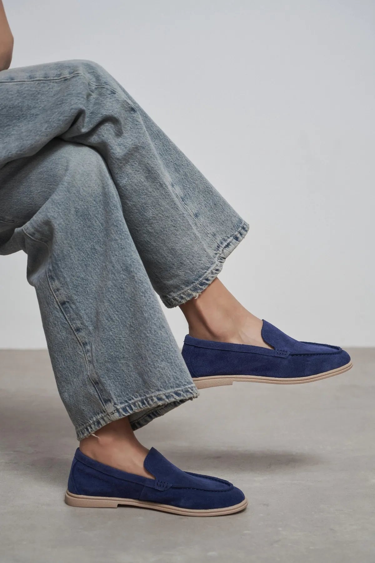 NADA Navy Blue Suede Genuine Leather Women’s Loafer