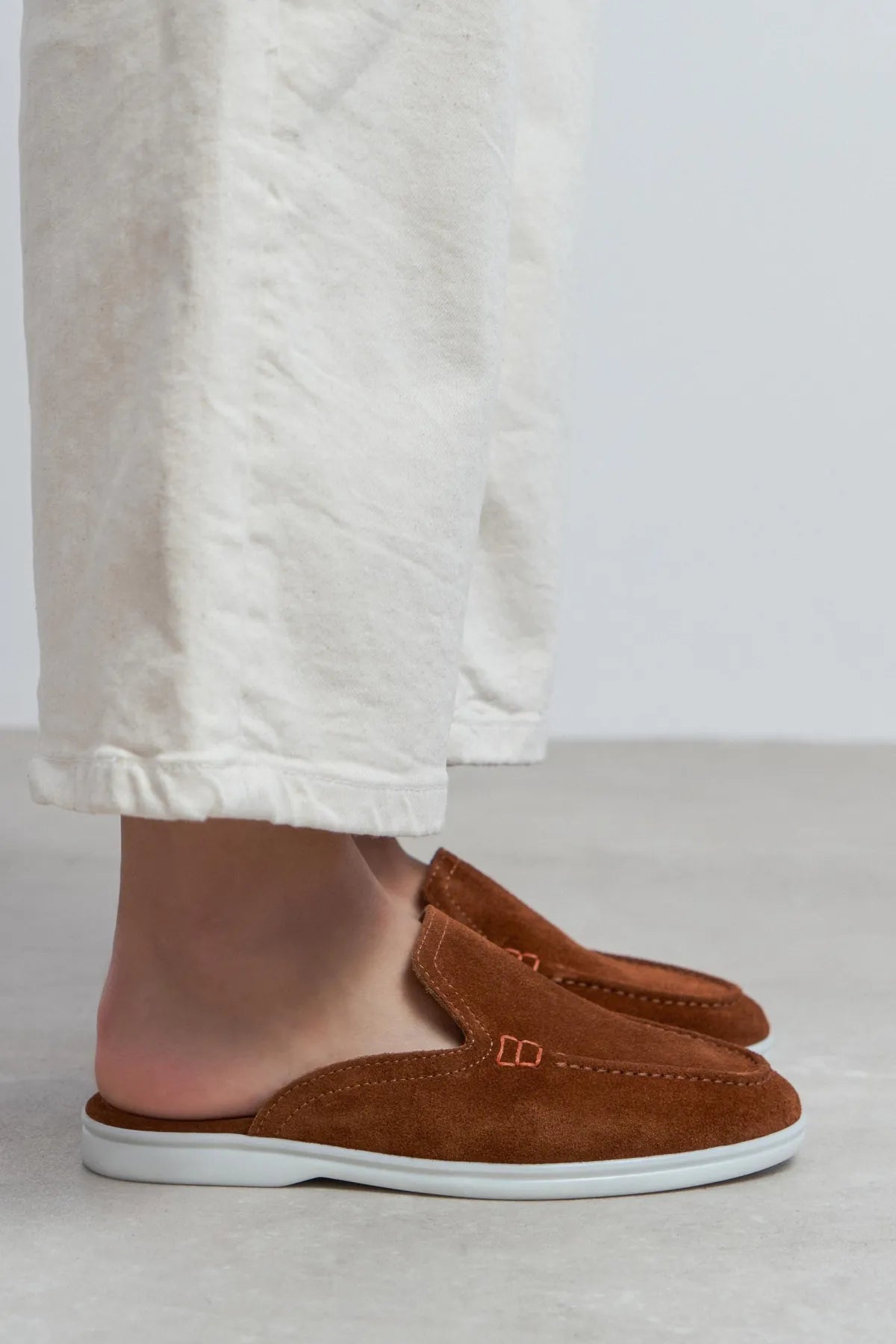 LETTY Tan Suede Leather Flat Women’s Loafer Slippers
