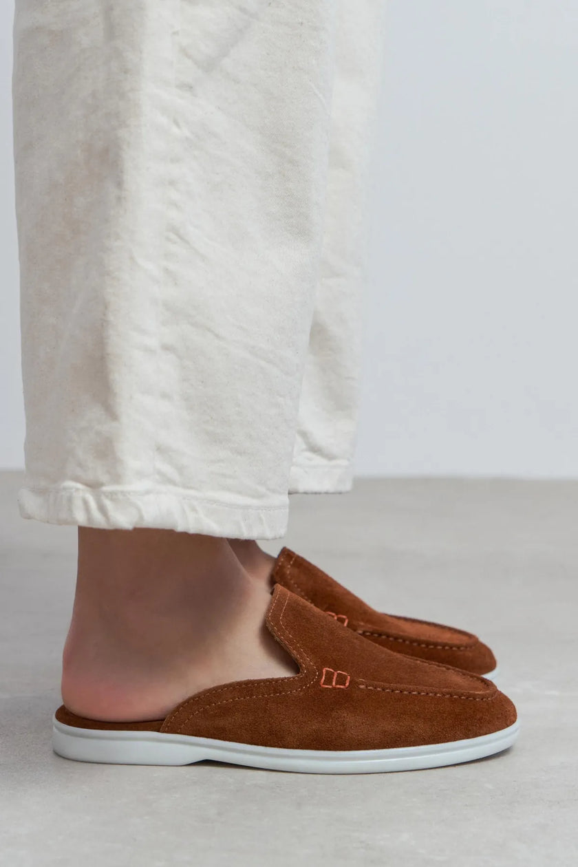 LETTY Tan Suede Leather Flat Women’s Loafer Slippers