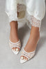 Anka Beige Beaded Mesh Pointed-Toe Women's Heeled Slippers