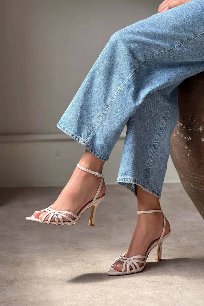 MERY Pearl Matte Ankle Strap Women’s Heel Sandals