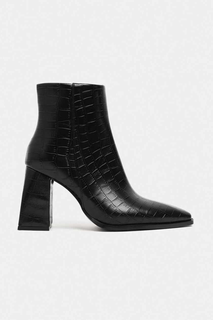 JUANİTA BLACK PATTERNED ZIPPER DETAIL WOMEN'S HIGH-HEEL BOOTS