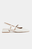 X-HARMONY White Kilim Fabric Buckle Detail Pointed Toe Women’s Ballet Flats