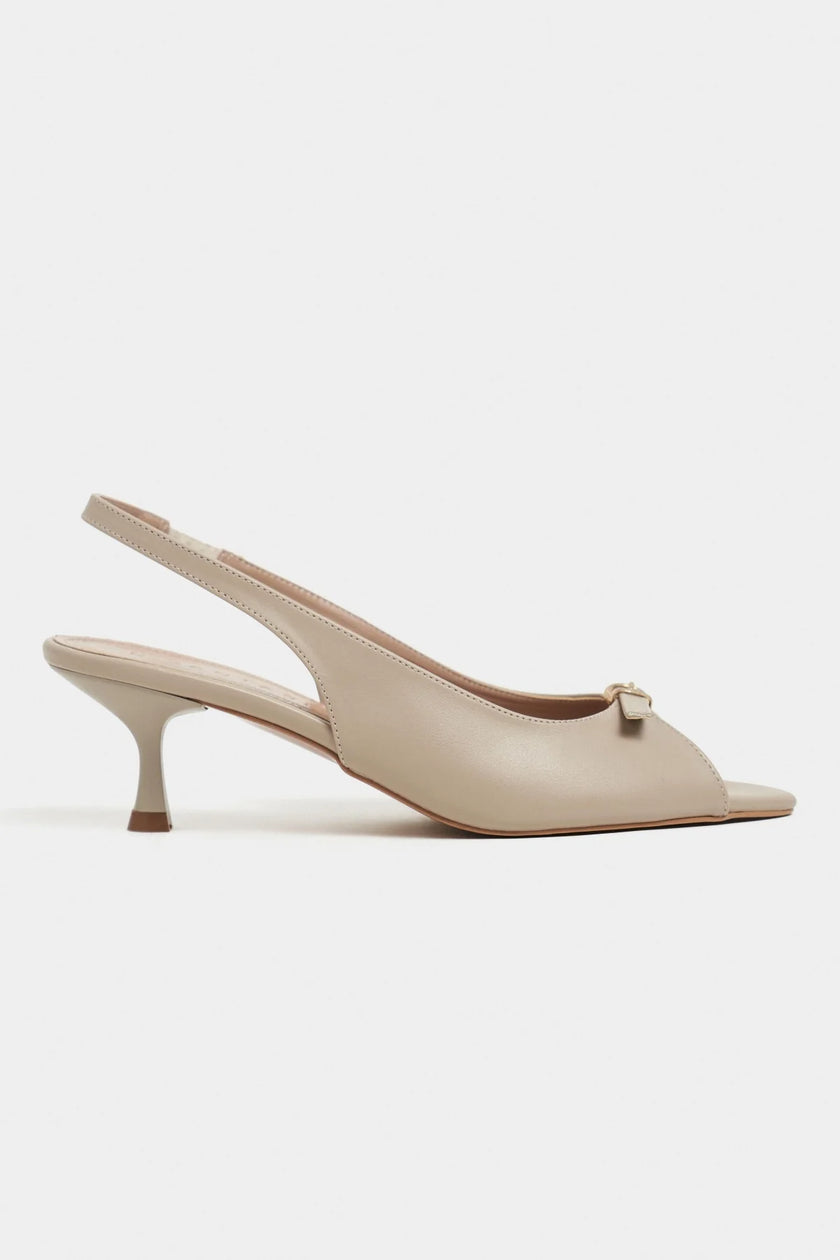 RONE Dark Beige Matte Leather Pointed Toe Open Front Buckle Women’s Shoes