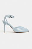 VELA Baby Blue Rustic Ankle Strap Open Toe Women’s Heels