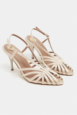 ERYU Beige Satin Peep Toe Cage Detail Women’s Heeled Shoes