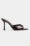 RENATA Brown Patent Open-Toe Pointed Women’s Slim High-Heel Mules