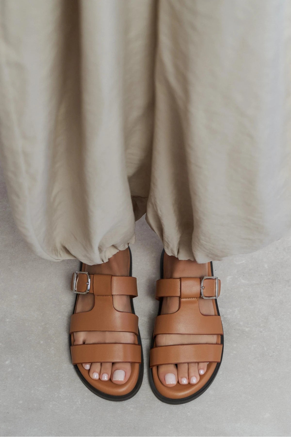 SPIRIT Tan Matte Buckle Detail Flat Women’s Slippers
