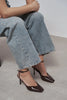 KAHLA Coffee Patent Leather Ankle Strap Open Toe Women’s Heel Shoes