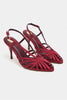 ERYU Burgundy Satin Peep Toe Cage Detail Women’s Heeled Shoes