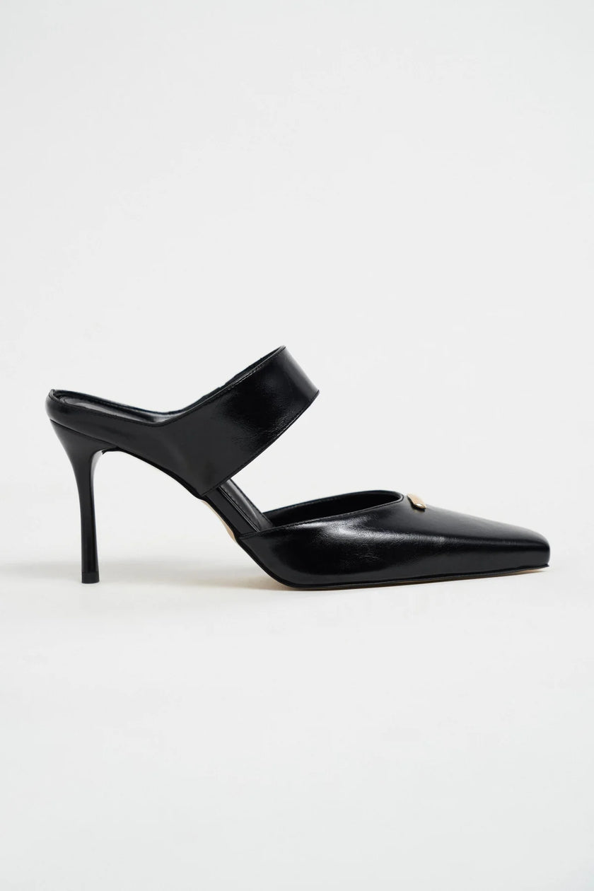RANA Black Rustic Patterned Ankle Strap Buckle Detail Women’s Heel Shoes
