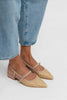 X-HARMONY WICKER BEIGE BELT DETAIL POINTED TOE LOW-HEEL WOMEN'S BALLERINA