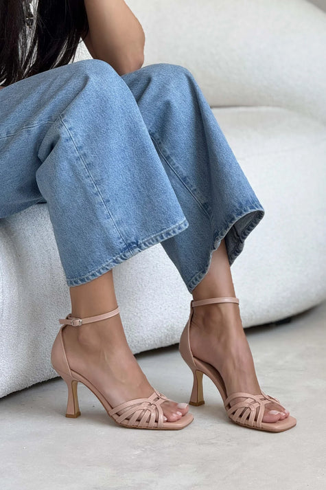 BELOVED NUDE MATTE ANKLE-STRAPPED WOMEN'S HEEL SHOES