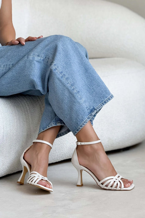 BELOVED MOTHER OF PEARL MATTE ANKLE-STRAPPED WOMEN'S HEEL SHOES