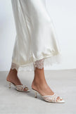 Anka Beige Beaded Mesh Pointed-Toe Women's Heeled Slippers