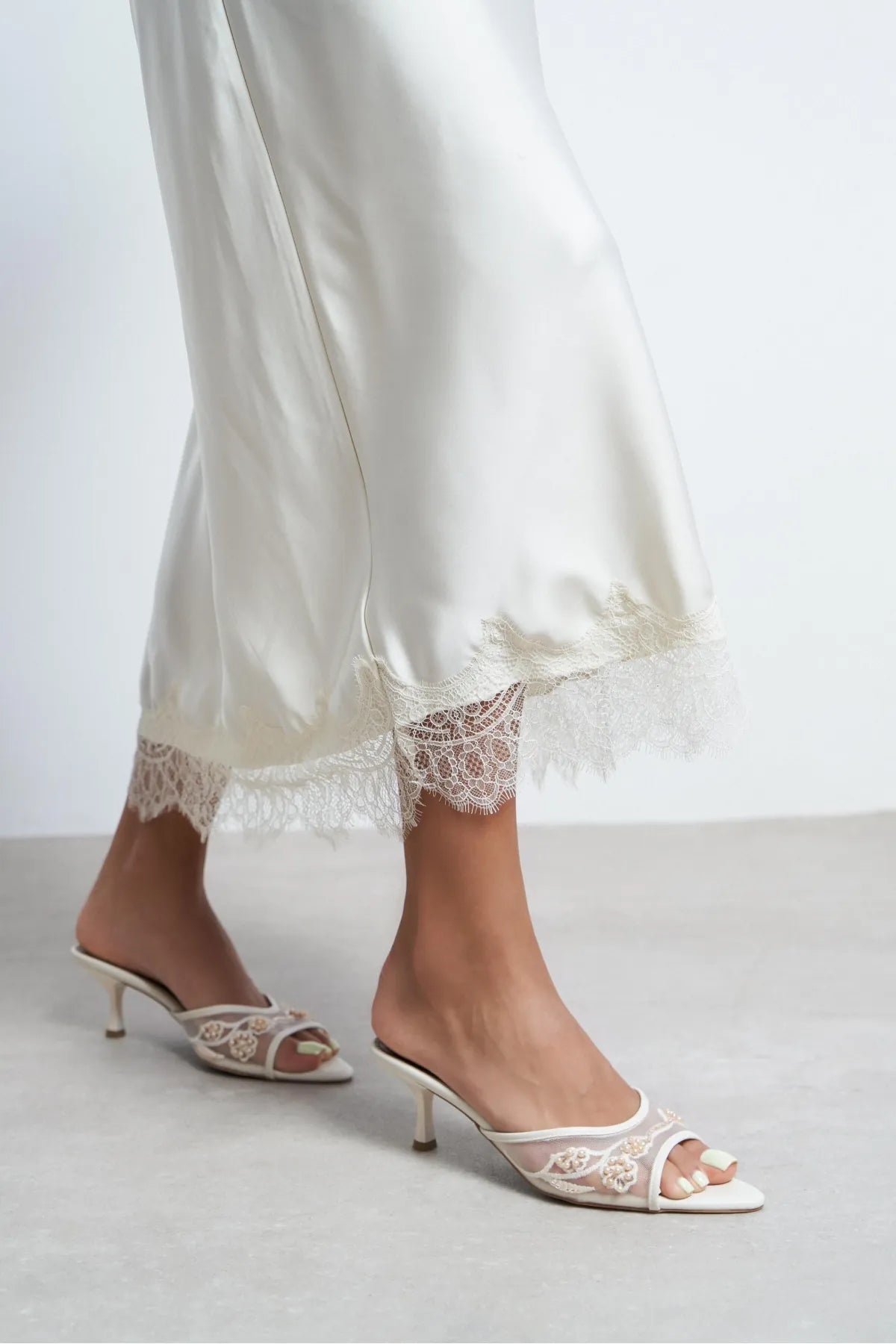 Anka Beige Beaded Mesh Pointed-Toe Women's Heeled Slippers