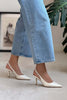 MENDY PEARL MATTE BELT DETAIL POINTED TOE WOMEN'S HEEL SHOES