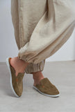 LETTY Rome Beige Suede Leather Flat Women’s Loafer Slippers