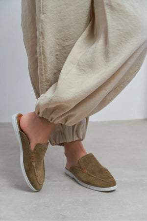 LETTY Rome Beige Suede Leather Flat Women’s Loafer Slippers