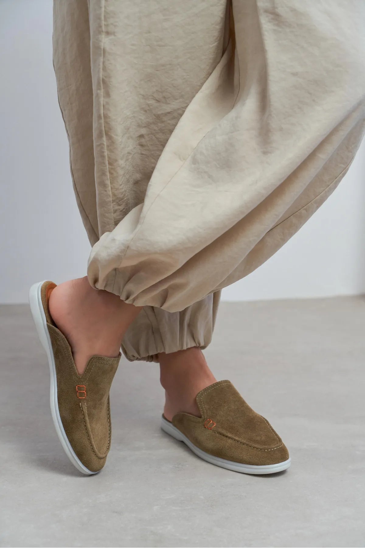 LETTY Rome Beige Suede Leather Flat Women’s Loafer Slippers