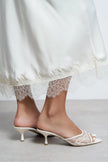 Anka Beige Beaded Mesh Pointed-Toe Women's Heeled Slippers
