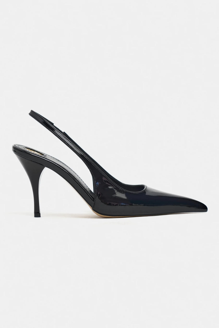 MEHRU Black Patent Buckle Detail Pointed Toe Women’s Heels