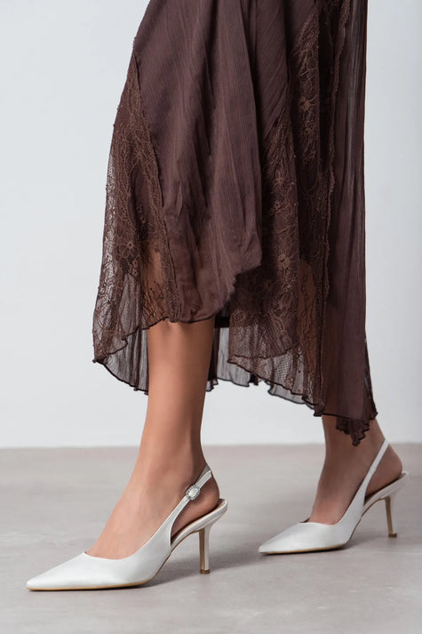 MENDY PEARL SATIN BELT DETAIL POINTED TOE WOMEN'S HEEL SHOES