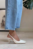 MENDY PEARL MATTE BELT DETAIL POINTED TOE WOMEN'S HEEL SHOES