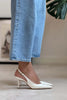 MENDY PEARL MATTE BELT DETAIL POINTED TOE WOMEN'S HEEL SHOES