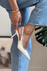MENDY PEARL MATTE BELT DETAIL POINTED TOE WOMEN'S HEEL SHOES