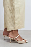 CALISTA Beige Satin Buckle-Detail Pointed-Toe Women's Mule Heels