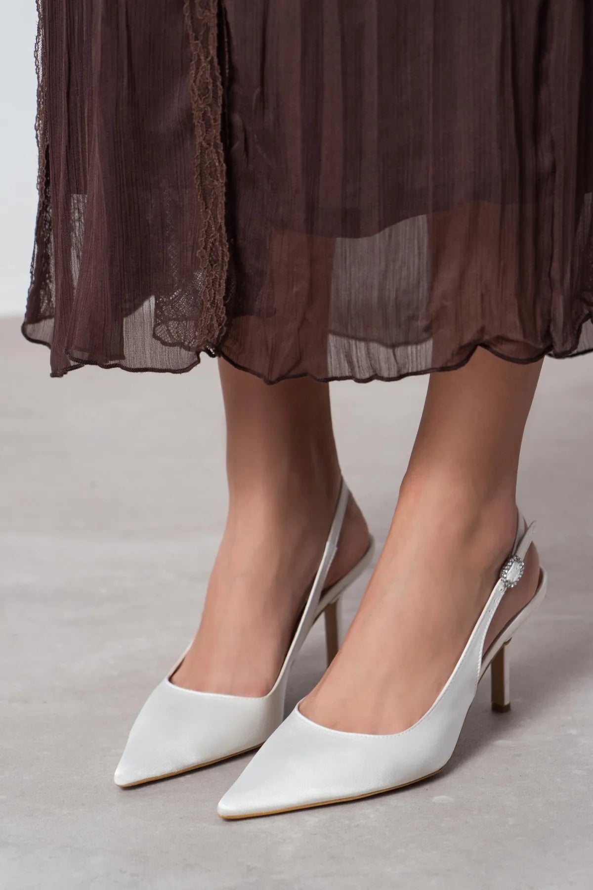 MENDY PEARL SATIN BELT DETAIL POINTED TOE WOMEN'S HEEL SHOES