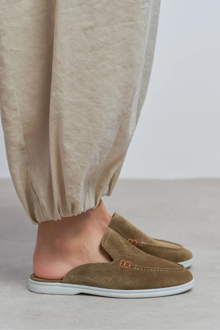 LETTY Rome Beige Suede Leather Flat Women’s Loafer Slippers