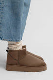 MINI DARK BEIGE SUEDE THICK-SOLED WOMEN'S BOOTS WITH FUR-LINING