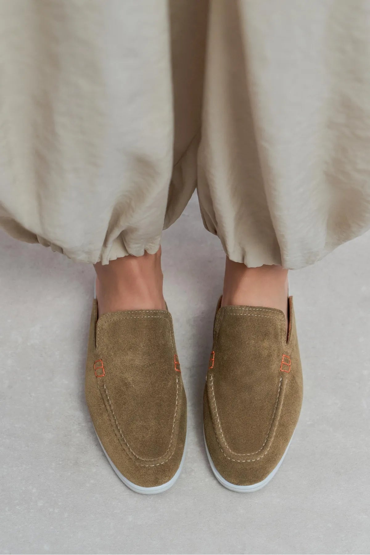 LETTY Rome Beige Suede Leather Flat Women’s Loafer Slippers