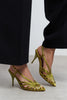 ERYU Green Satin Peep Toe Cage Detail Women’s Heeled Shoes