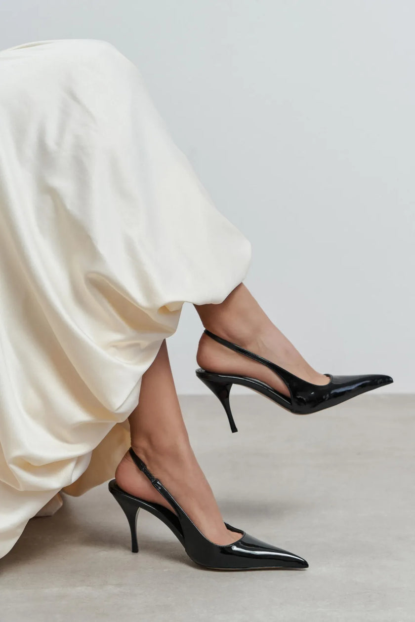 MEHRU Black Patent Buckle Detail Pointed Toe Women’s Heels