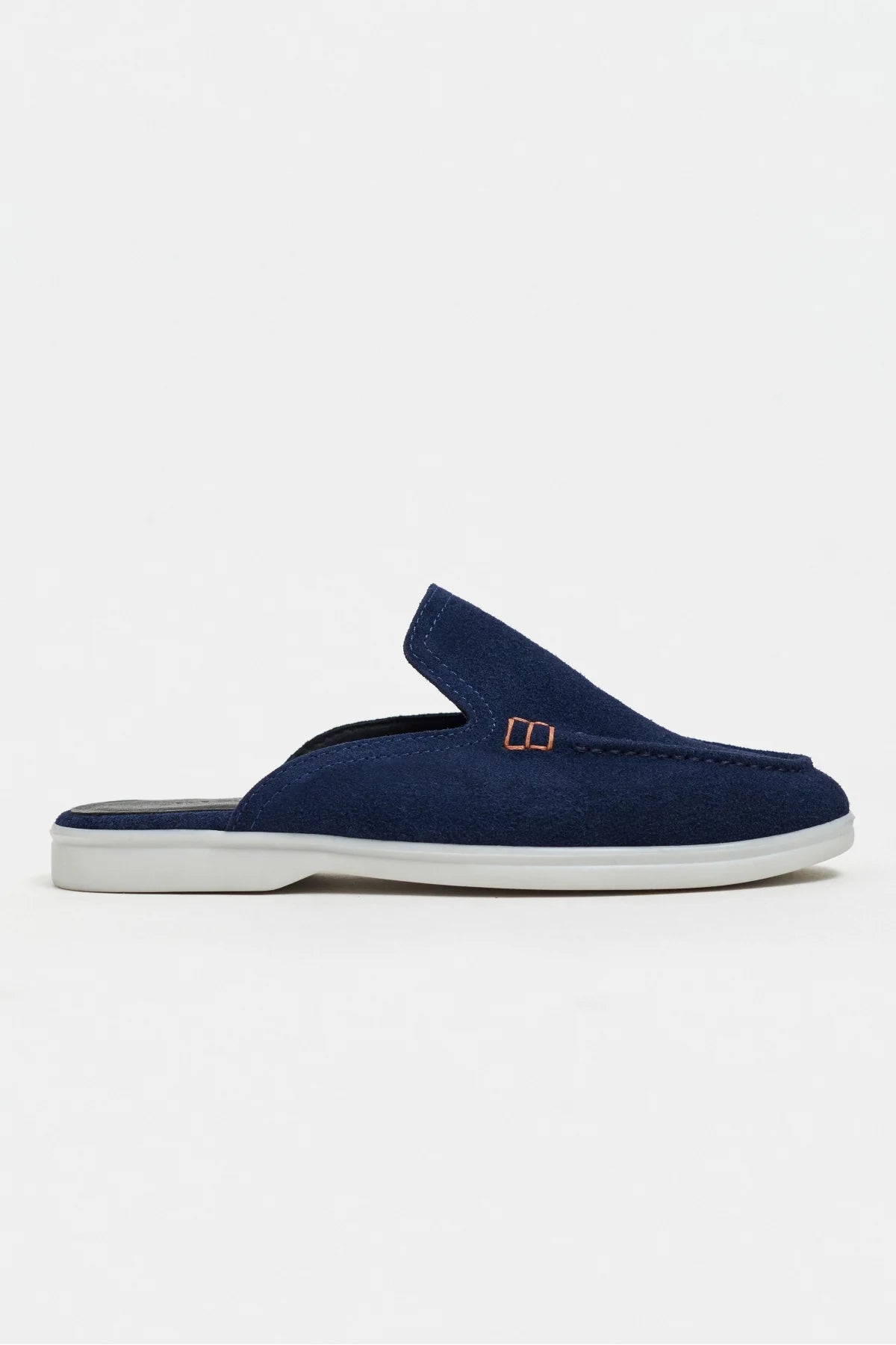 LETTY Navy Blue Suede Leather Flat Women’s Loafer Slippers