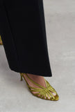 ERYU Green Satin Peep Toe Cage Detail Women’s Heeled Shoes