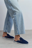 LETTY Navy Blue Suede Leather Flat Women’s Loafer Slippers