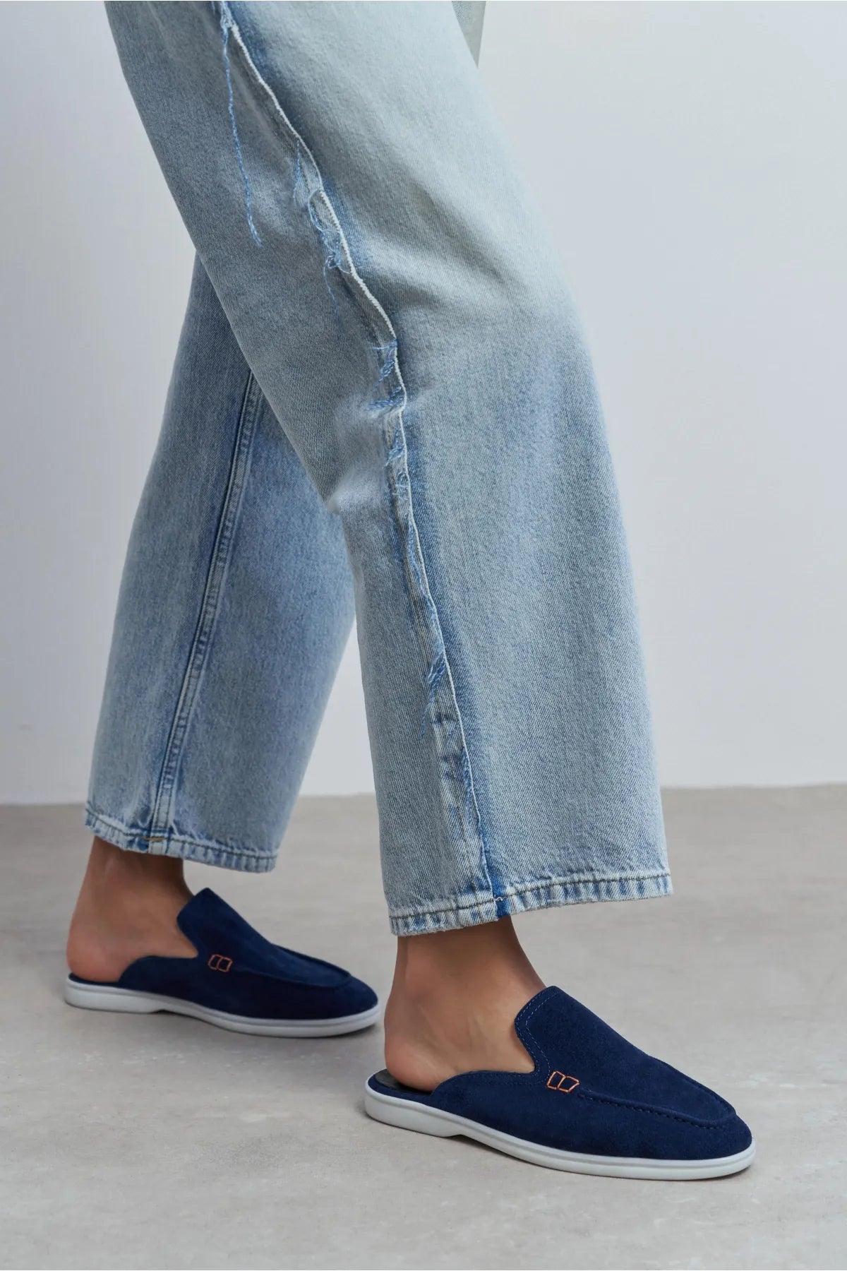 LETTY Navy Blue Suede Leather Flat Women’s Loafer Slippers