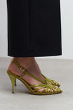 ERYU Green Satin Peep Toe Cage Detail Women’s Heeled Shoes