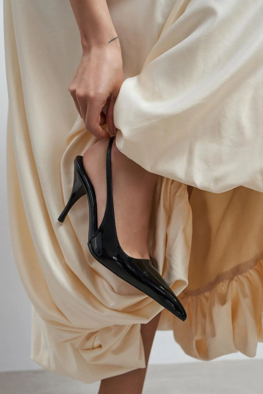 MEHRU Black Patent Buckle Detail Pointed Toe Women’s Heels