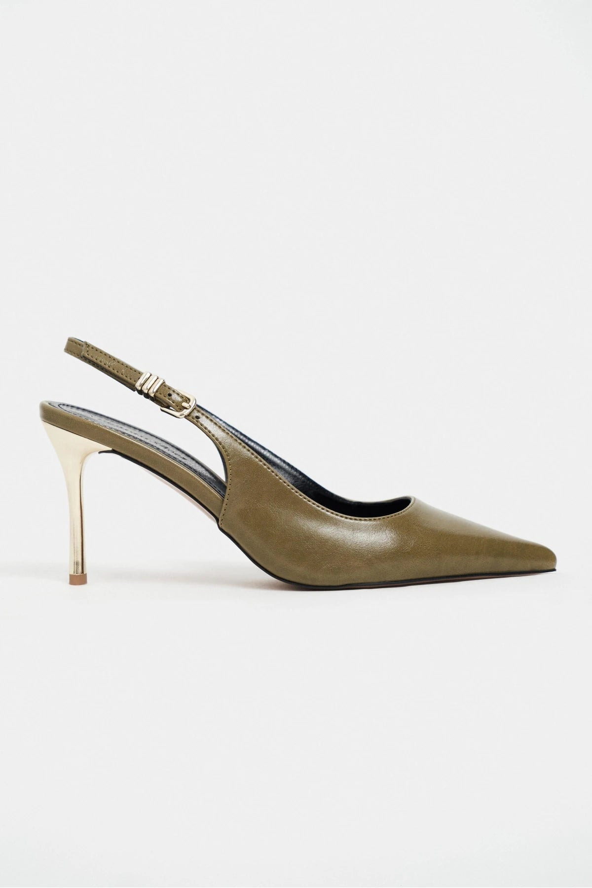 VIORA Green Rustic Buckle Detail Women’s Gold Heel Shoes
