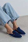 LETTY Navy Blue Suede Leather Flat Women’s Loafer Slippers