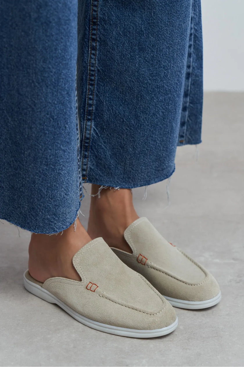 LETTY Beige Suede Leather Flat Women’s Loafer Slippers