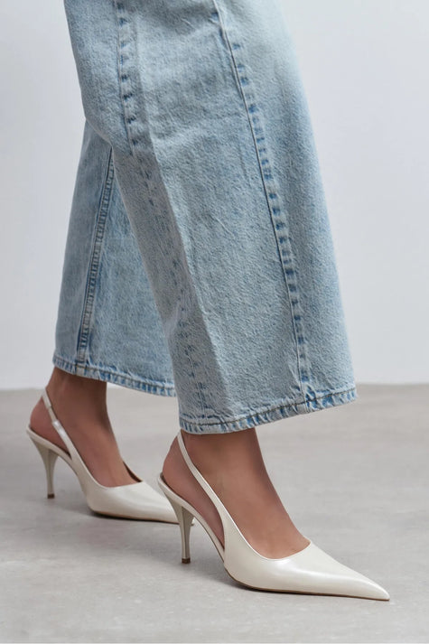 MEHRU Pearl Patent Buckle Detail Pointed Toe Women’s Heels