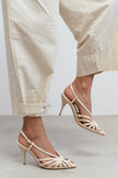 ERYU Beige Satin Peep Toe Cage Detail Women’s Heeled Shoes